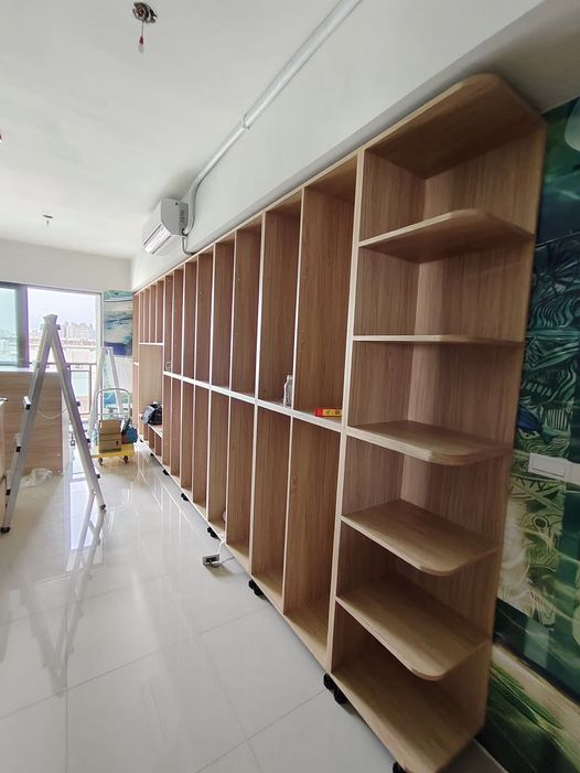 台中20尺電視牆含收納施工